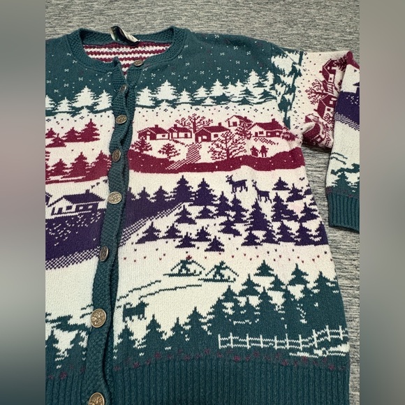 Vintage Northern Reflections Winter Scene Cardigan Ladies M/L - Picture 2 of 8
